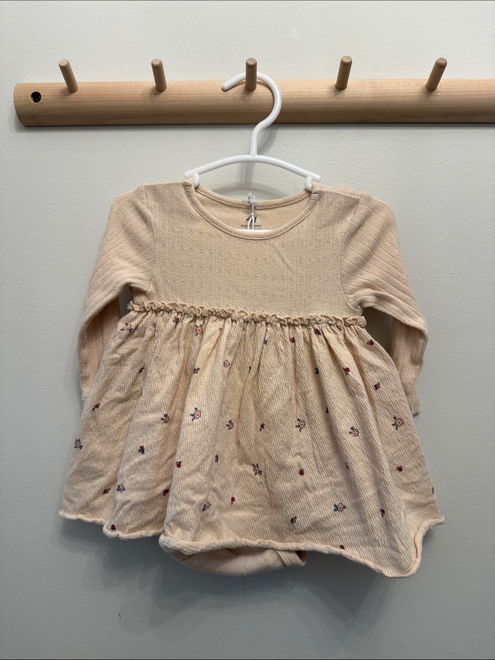H&M Cream Pointelle Knit Dress with Floral Print Organic Cotton